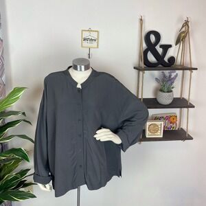 NWT Eileen Fisher Mandarin Collar Box Top in Bark